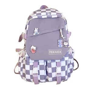 grunge aesthetic backpack checkered school bag harajuku laptop backpack for women large capacity school college backpack (purple, one size)