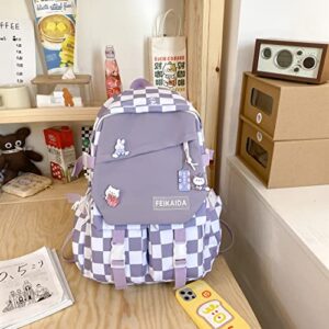 Grunge Aesthetic Backpack Checkered School Bag Harajuku Laptop Backpack for Women Large Capacity School College Backpack (Purple, One Size)