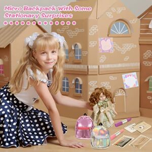 Mini Doll Backpack Mini Dolls School Bags Micro Backpack Mini Backpack DollToys with Mini Supplies Micropacks Mini Doll Accessories Toy Surprise with 10 Stationary Surprises Inside for Doll Play Sets