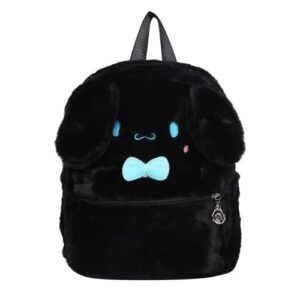 kawaii fluffy plush fuzzy cute aesthetic backpack teenage school gift for birthday christmas winter (black)