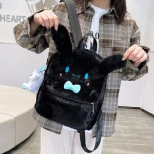Kawaii fluffy plush fuzzy cute aesthetic backpack teenage school gift for birthday Christmas Winter (black)