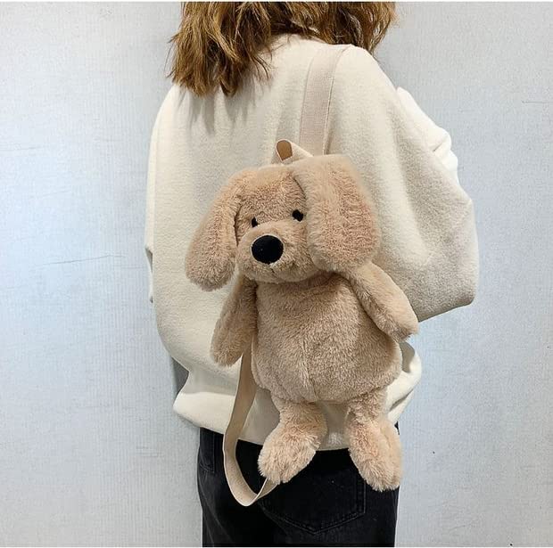 Kawaii Dog Backpack, Cute Plush Fuzzy Doggy Design Backpack for Girls, Aesthetic School Supplies Fluffy Backpack for Girls