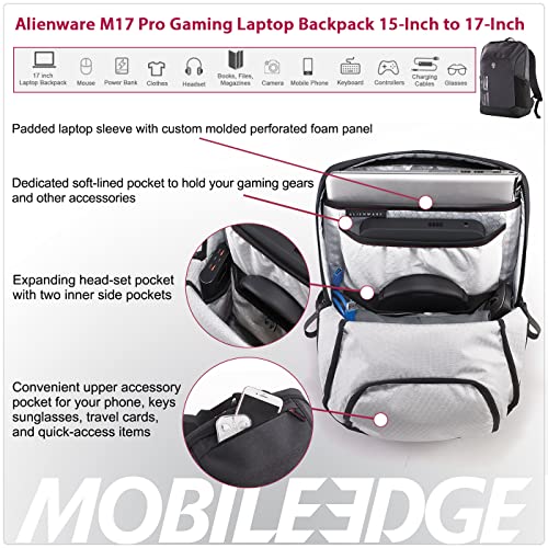 Alienware m17 Pro Gaming Laptop Backpack 15-Inch to 17-Inch, Gray/Black, (AWM17BPP)