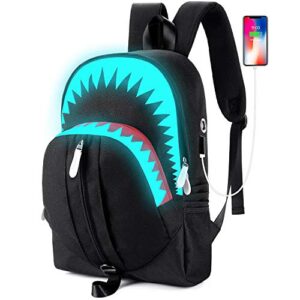 shark backpacks for teen boys, cool kids backpack for school bookbags (glow)