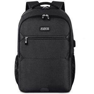 ambor backpack for men, tsa laptop backpack college school backpack with usb port fit 15.6 inch laptop, work backpack for men women teacher nurse student gifts, black