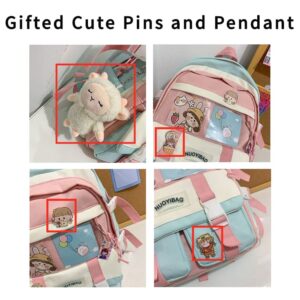 Kawaii Aesthetic Back to School Backpack with Lovely Pins and Accessories for Girls and Boys in 5 Colors (Blue)