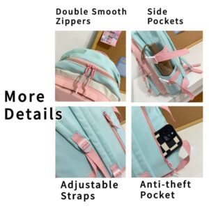 Kawaii Aesthetic Back to School Backpack with Lovely Pins and Accessories for Girls and Boys in 5 Colors (Blue)