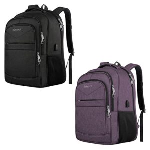lapsouno travel laptop backpack,durable large 17 inch carry on travel backpack,tsa flight approved business laptop backpack (black+purple)