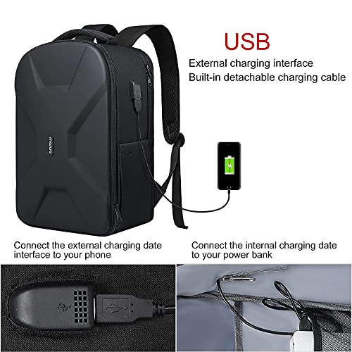 MOSISO Neoprene Sleeve Bag with Small Case Compatible with 13-13.3 inch Laptop & 15.6-16 inch Waterproof Hardshell Laptop Backpack with USB Charging Port, Black