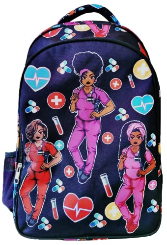 Reflections by Zana Cuties Backpack for African American Nurses, Students, And Healthcare Workers - Durable & High-Capacity Carry Laptops up to 17 Inches - Black