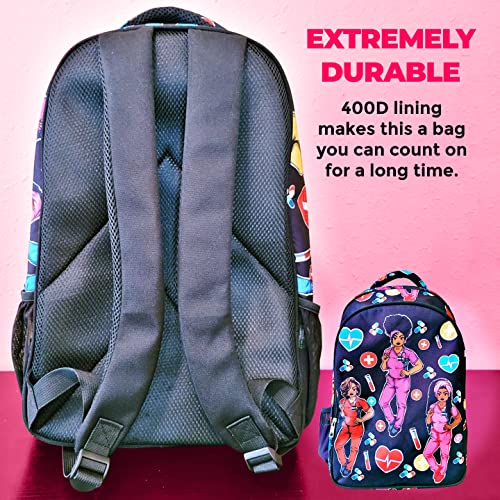 Reflections by Zana Cuties Backpack for African American Nurses, Students, And Healthcare Workers - Durable & High-Capacity Carry Laptops up to 17 Inches - Black