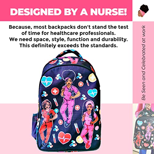 Reflections by Zana Cuties Backpack for African American Nurses, Students, And Healthcare Workers - Durable & High-Capacity Carry Laptops up to 17 Inches - Black