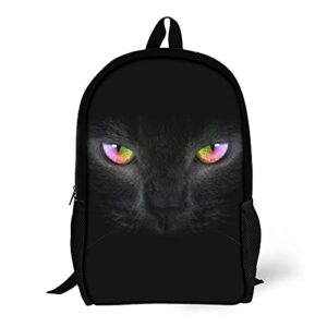 kamoxi cool cat school backpack funny black cat with rainbow eyes animal pet book bag travel daypack water resistant rucksack big knapsack fashion schoolbags for kids teen boys girls 17 inch
