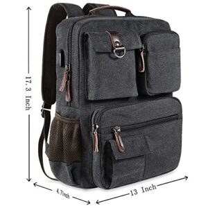 School Backpack Vintage Canvas Laptop Backpacks Men Women Rucksack Bookbags, Black