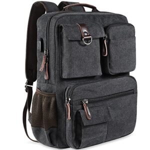 school backpack vintage canvas laptop backpacks men women rucksack bookbags, black