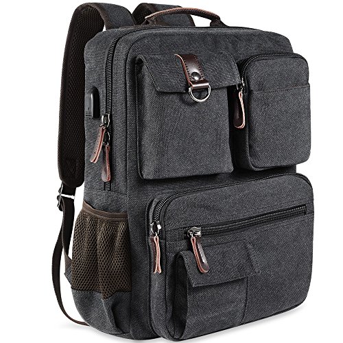 School Backpack Vintage Canvas Laptop Backpacks Men Women Rucksack Bookbags, Black