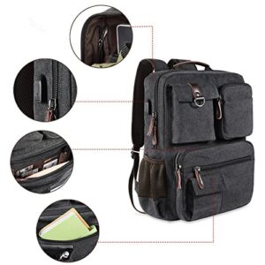 School Backpack Vintage Canvas Laptop Backpacks Men Women Rucksack Bookbags, Black