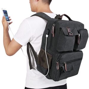 School Backpack Vintage Canvas Laptop Backpacks Men Women Rucksack Bookbags, Black