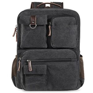 School Backpack Vintage Canvas Laptop Backpacks Men Women Rucksack Bookbags, Black