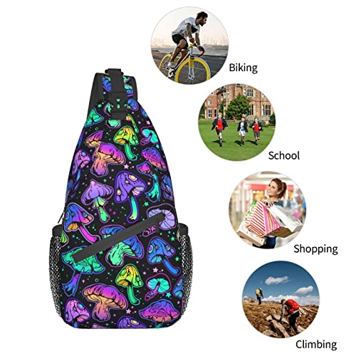 Bright Psychedelic Mushrooms Chest Bags Cool Crossbody Sling Bag Travel Hiking Backpack Casual Shoulder Daypack For Women Men