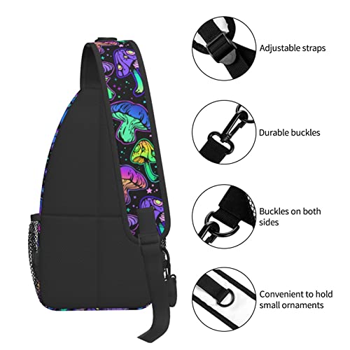 Bright Psychedelic Mushrooms Chest Bags Cool Crossbody Sling Bag Travel Hiking Backpack Casual Shoulder Daypack For Women Men