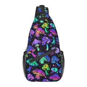 Bright Psychedelic Mushrooms Chest Bags Cool Crossbody Sling Bag Travel Hiking Backpack Casual Shoulder Daypack For Women Men