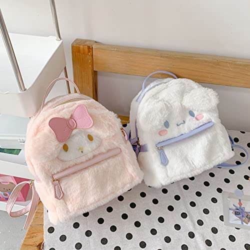 Cute Girl Small Plush Bag Backpacks Kawaii Cartoon Japanese Anime Furry Bag Leisure Daily Backpack Schoolbag Bookbag, White Dog