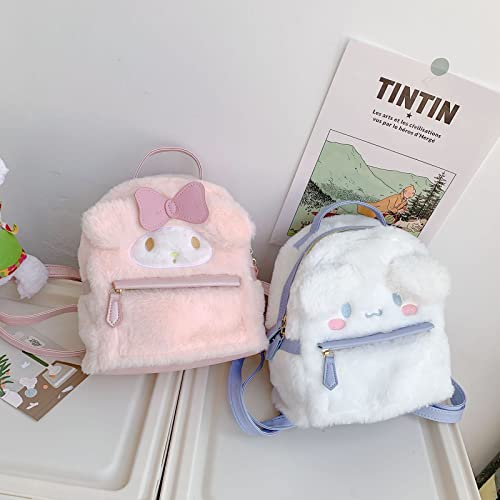 Cute Girl Small Plush Bag Backpacks Kawaii Cartoon Japanese Anime Furry Bag Leisure Daily Backpack Schoolbag Bookbag, White Dog