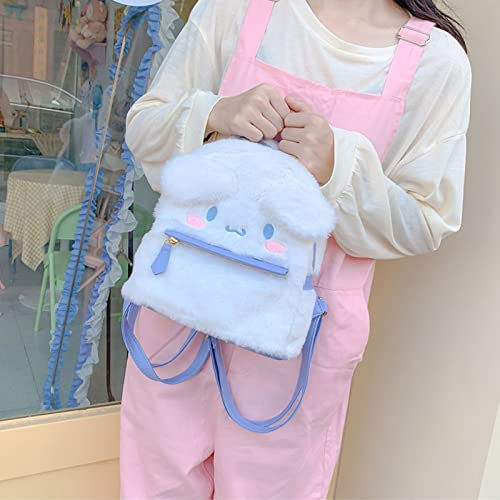 Cute Girl Small Plush Bag Backpacks Kawaii Cartoon Japanese Anime Furry Bag Leisure Daily Backpack Schoolbag Bookbag, White Dog