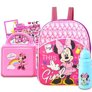 fast forward minnie mouse mini backpack with lunch box set – bundle with 11″ minnie backpack, minnie mouse lunch bag, water bottle, stickers, more | minnie backpack for toddlers