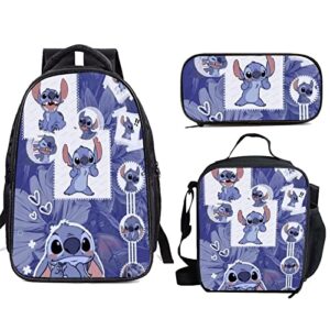 eruabdb backpack 3 piece set school bag bookbag with lunch box and pencil case set for boys girls one size