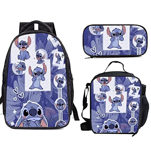 ERUABDB Backpack 3 Piece Set School Bag Bookbag with Lunch Box And Pencil Case Set for Boys Girls One size