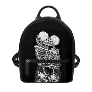 aoopistc skull shoulder backpack the kissing lovers mini leather sackpacks human skeleton print travel daypack for women