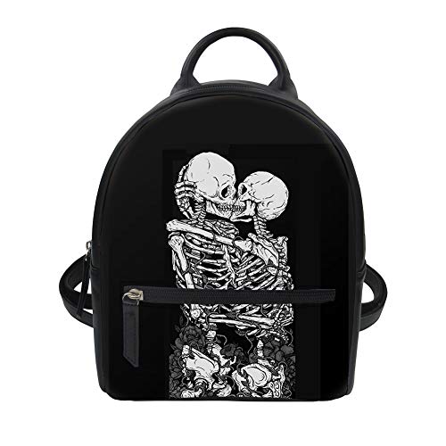 Aoopistc Skull Shoulder Backpack The Kissing Lovers Mini Leather Sackpacks Human Skeleton Print Travel Daypack for Women