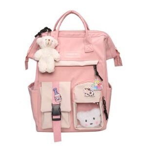 kawaii backpack with kawaii pin and accessories backpack cute aesthetic backpack cute kawaii backpack for school (pink)