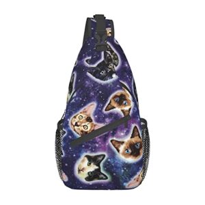 fashion sling backpack, daypack, galaxy cats heads art crossbody rope chest rucksack, tote bags, gym bags sack daypack outdoor backpack for man women lady girl teens