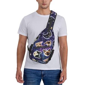 Fashion Sling Backpack, Daypack, Galaxy Cats Heads Art Crossbody Rope Chest Rucksack, Tote Bags, Gym Bags Sack Daypack Outdoor Backpack for Man Women Lady Girl Teens