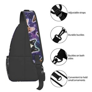 Fashion Sling Backpack, Daypack, Galaxy Cats Heads Art Crossbody Rope Chest Rucksack, Tote Bags, Gym Bags Sack Daypack Outdoor Backpack for Man Women Lady Girl Teens