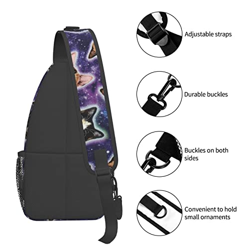 Fashion Sling Backpack, Daypack, Galaxy Cats Heads Art Crossbody Rope Chest Rucksack, Tote Bags, Gym Bags Sack Daypack Outdoor Backpack for Man Women Lady Girl Teens