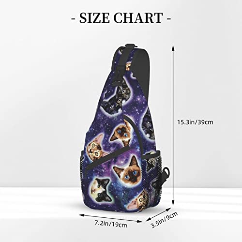 Fashion Sling Backpack, Daypack, Galaxy Cats Heads Art Crossbody Rope Chest Rucksack, Tote Bags, Gym Bags Sack Daypack Outdoor Backpack for Man Women Lady Girl Teens