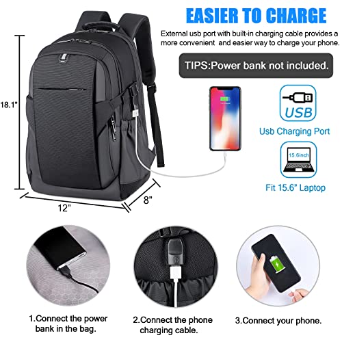 Dec-Mec Laptop Backpack,Travel/Business/ School Multi-Compartment Backpack - Anti Theft Waterproof Backpack with Charging Port for mn