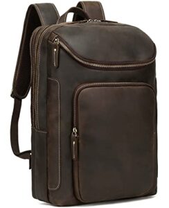 taertii vintage full grain genuine leather backpack for men, 16″ laptop school travel business overnight bag rucksack daypack 22l