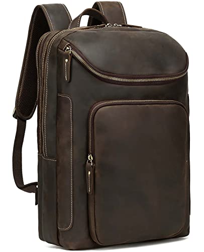 Taertii Vintage Full Grain Genuine Leather Backpack for Men, 16" Laptop School Travel Business Overnight Bag Rucksack Daypack 22L