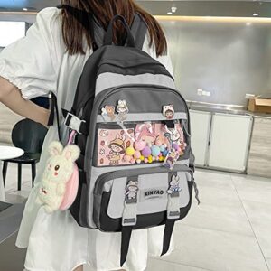 Cute Backpack Kawaii High School Students Junior High School Students Primary School Backpack Schoolbag for Girls (Black)