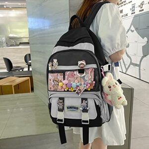Cute Backpack Kawaii High School Students Junior High School Students Primary School Backpack Schoolbag for Girls (Black)