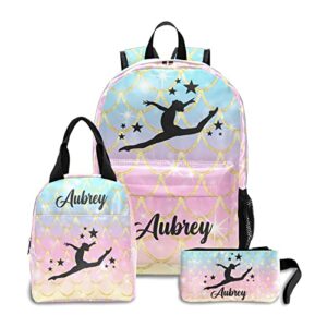 gymnastic scale mermaid personalized backpack set for teen boys girls with lunch box & pencil pouch bag travel backpack