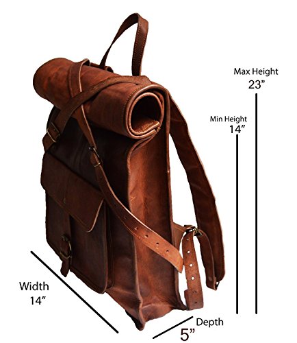 jaald 23" Brown Leather Backpack Vintage Rucksack Laptop Bag Water Resistant Roll Top College Bookbag Comfortable Lightweight Travel Hiking/picnic For Men