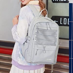 Laptop Bag 15.6 Inch Large Backpacks for Work Backpack for Women Travel Bag Mesh Pockets Cute School Bags Aesthetic Daypack (Grey)