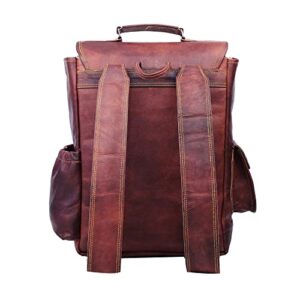 Handmade 16 Inch Brown Leather Backpack For Men Vintage Easy Open Push Lock Genuine leather backpack for women | Leather laptop backpack for men and women with padded Laptop Compartment By HULSH