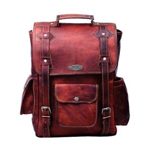 handmade 16 inch brown leather backpack for men vintage easy open push lock genuine leather backpack for women | leather laptop backpack for men and women with padded laptop compartment by hulsh